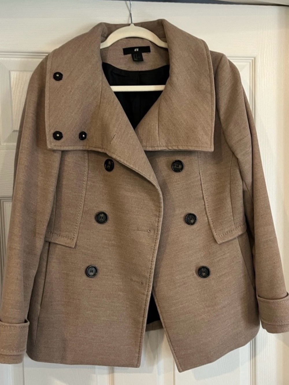 H&M Women's Double-Breasted Peacoat in Taupe Brown